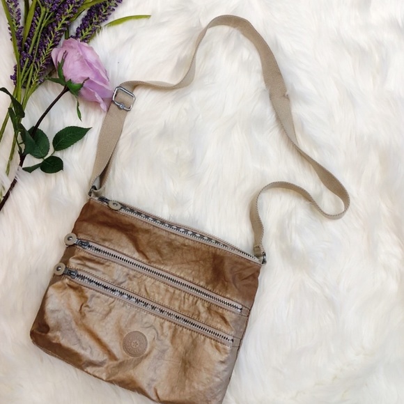 Kipling Alvar Metallic Glow Crossbody Bag Champagne - Picture 1 of 6